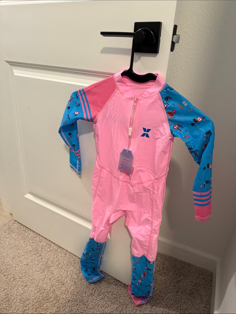 Amazon Kids Pink and Blue Full-Coverage One-Piece Swimsuit